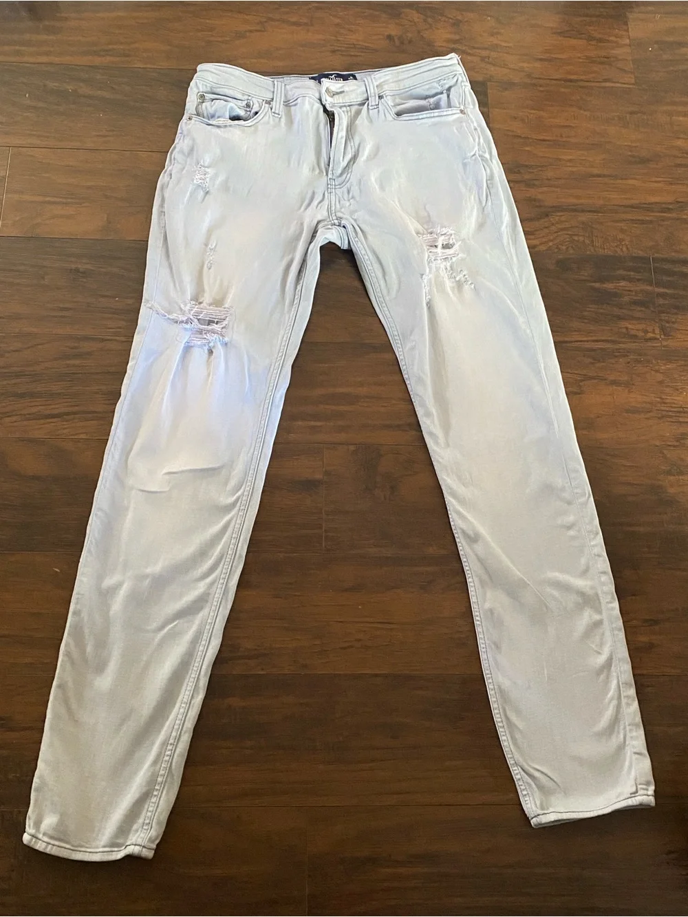 Mens Hollister California Pale Blue Distressed Stacked Skinny Jeans